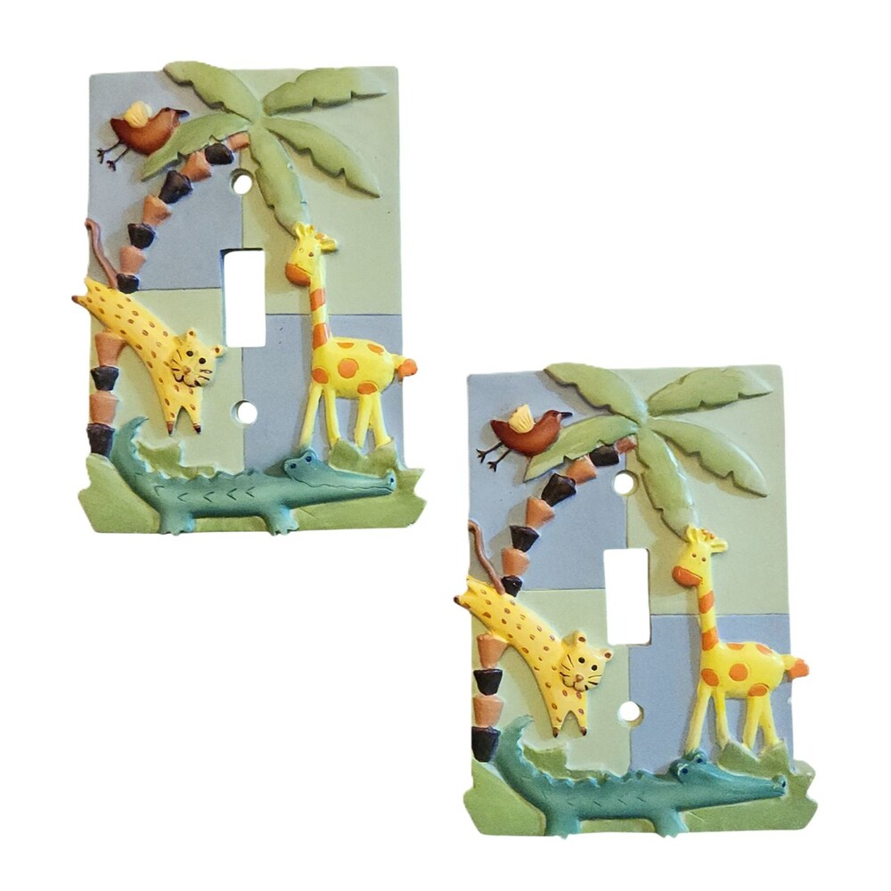 Lot of 2 Single Toggle Light Switch Covers Jungle Safari 3D Nursery/Kids Room